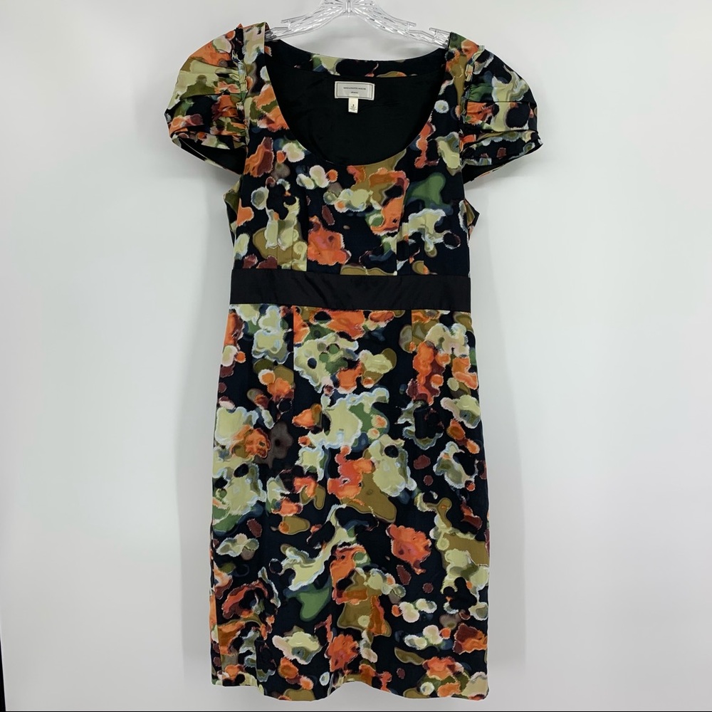 Anthropologie Black and Orange Floral Midi Dress